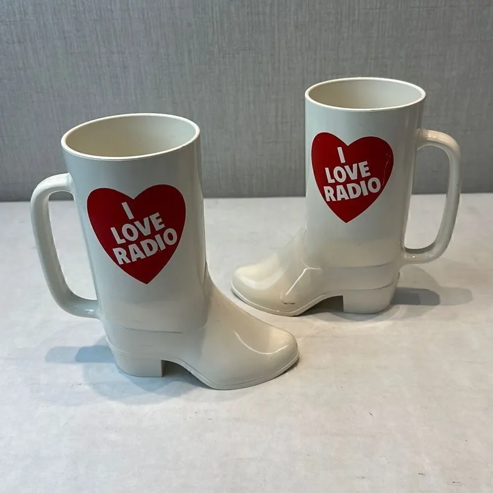 Vtg I Love Radio Boot Glasses Cups Plastic Mug